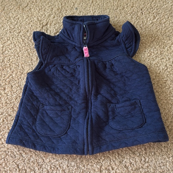 12 Month Baby Girl Bundle (3pc): Navy Quilted Vest & 2 Dresses - Picture 2 of 4